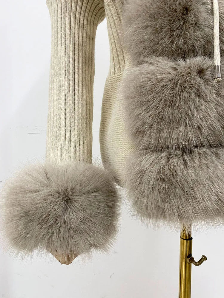 ZADORIN Luxury Fur Cardigan Knit Winter Sweater Women Elegant Detachable Fur Belt White Pink Black Womens Cardigan Korea Style