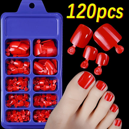 120pcs/Box French Tip Press-On Toenails Pink Color System Square Shape Foot Nails Short Length Glossy Finish False Toe Nails Set