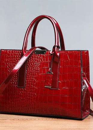 Luxury Vintage Women's Crocodile Pattern Handbag Large Capacity Tote Bag Leather Business Shoulder Bag For Female PlatiNum