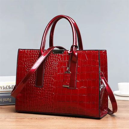 Luxury Vintage Women's Crocodile Pattern Handbag Large Capacity Tote Bag Leather Business Shoulder Bag For Female PlatiNum