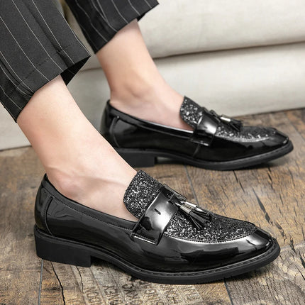 Mocassini di Lusso da Uomo con Tacco Basso, Slip-on Casual in Pelle Dorata, Scarpe da Festa con Nappe, Scarpe Eleganti da Uomo, Scarpe con Plateau da Uomo