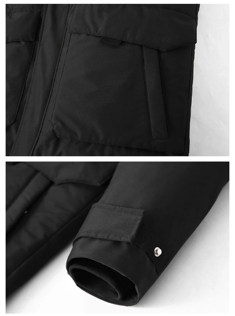 Winter -30 Degree Down Jacket Men Down Cotton Parkas Coat Mid-length Large Fur Collar Male Thicken Coat Snow Overcoat Parka