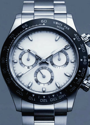 Orologi Meccanici Automatici di Lusso da Uomo 40mm, Cinturino in Acciaio Inossidabile Spazzolato, Elegante Quadrante Panda Nero Blu, Luminoso a Lunga Durata