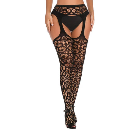 Women Sexy Body Stocking Soft Lace Thigh High Stockings + Garter Belt Over Knee Floral Tights Fit Dropship