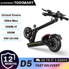 Monopattino elettrico Todimart D5S 490W 48V 10.4AH, autonomia 24KM, pneumatici fuoristrada da 10 pollici, sistema di sospensioni rigide, monopattino elettrico per adulti con APP.