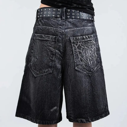 Pantaloncini Larghi Unisex Stile Gotico Retrò Y2K, Jeans Phantom con Ricamo a Ragno, Streetwear Hip Hop