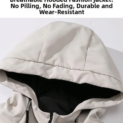 Casual Hooded Men's Jacket Youth Outerwear Spring Autumn New Style Korean Version Anti-Wrinkle Wear-Resistant Windproof Polye...