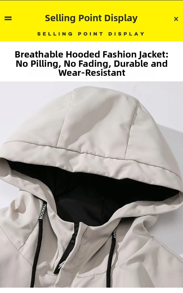 Casual Hooded Men's Jacket Youth Outerwear Spring Autumn New Style Korean Version Anti-Wrinkle Wear-Resistant Windproof Polye...