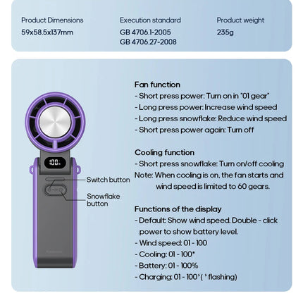 Ventilatore Portatile ad Alta Velocità con Raffreddamento Rapido, Ricaricabile 3600mAh, 100 Velocità Regolabili, Mini Ventilatore Pieghevole Turbo e Cordino