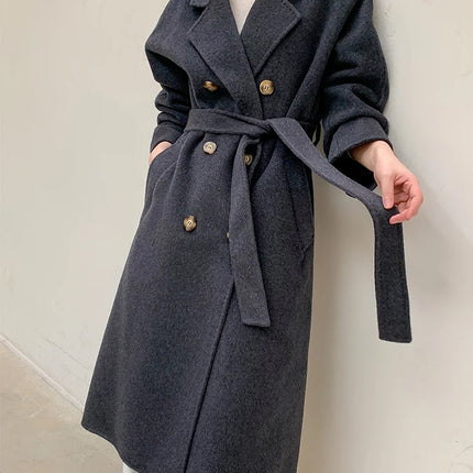 Ladies' 100% Cashmere Thick Double-Sided Extended Coat, Classic, Versatile and Fashionable for Business and Leisure