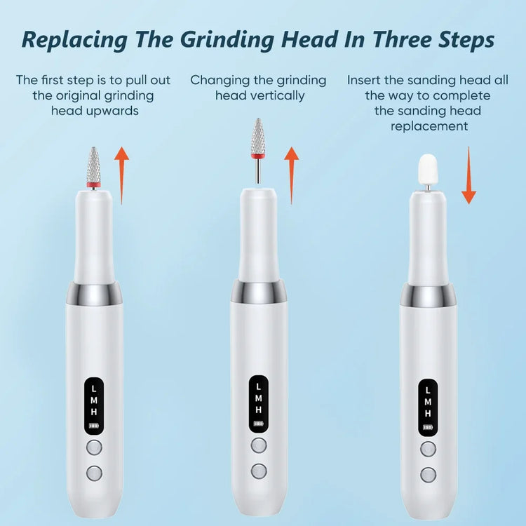 Portable Professional Electric Manicure Nail Drill Polisher Pen, Equipped with Multi-functional Grinding Drill Bits, Efficient Tool for Nail Surface Sanding, Dead Skin Cuticle Removal and DIY Nail Art Creation