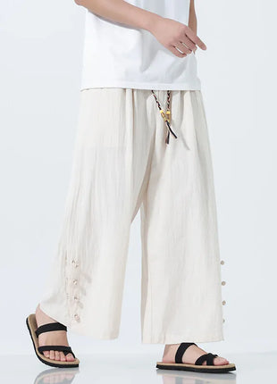Pantaloni di lino in cotone Pantaloni da uomo comodi e traspiranti tinta unita casual Pantaloni larghi a gamba dritta in vita elastica Oversize M-5XL