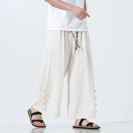 Pantaloni di lino in cotone Pantaloni da uomo comodi e traspiranti tinta unita casual Pantaloni larghi a gamba dritta in vita elastica Oversize M-5XL