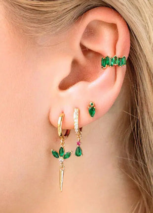 925 Sterling Silver Needle Green Zircon Gold Earrings Heart Hoop Earrings for Women Delicate Stud Earrings Luxury Jewelry Gifts PlatiNum