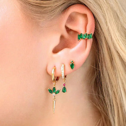 925 Sterling Silver Needle Green Zircon Gold Earrings Heart Hoop Earrings for Women Delicate Stud Earrings Luxury Jewelry Gifts PlatiNum