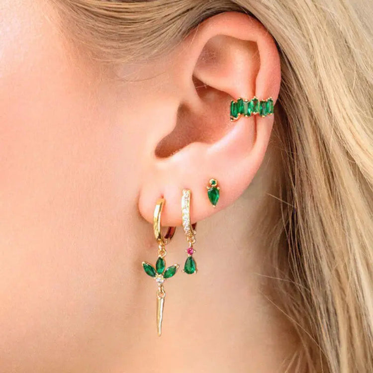 925 Sterling Silver Needle Green Zircon Gold Earrings Heart Hoop Earrings for Women Delicate Stud Earrings Luxury Jewelry Gifts PlatiNum