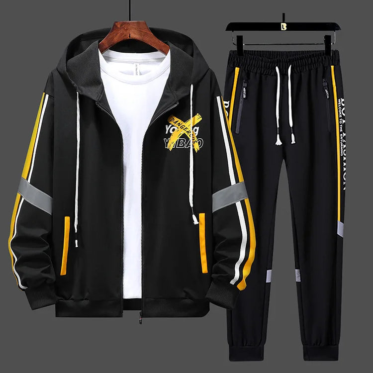 Men's High-End Fashion Zipper Cardigan And Pants Two-Piece Set Casual Sportswear Spring Autumn Printed Commuting Outfit