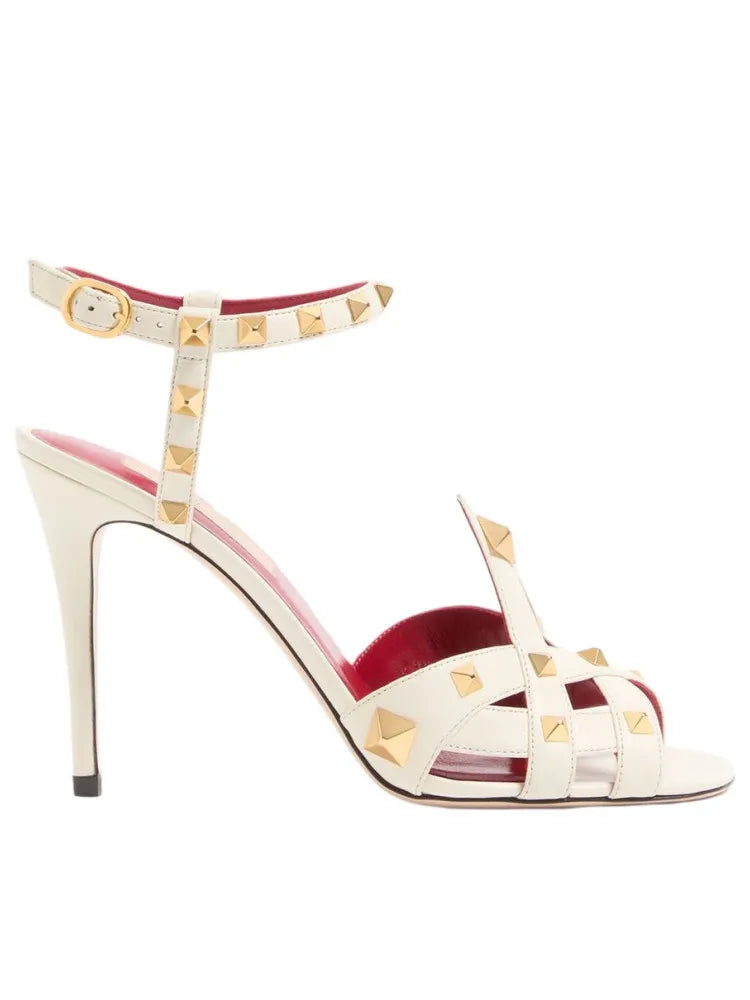 Sandali da donna con tacco alto e punta tonda, con rivetti e design a bocca di pesce, estivi 2026, alla moda, per feste, taglie forti platinumshop