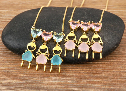 AIBEF Cuore Strass Ragazza e Ragazza Donna Ciondolo Collana Madre Cubic Zirconia Rame Dolce e Carino Gioielli Regalo di Fascino per Bambini