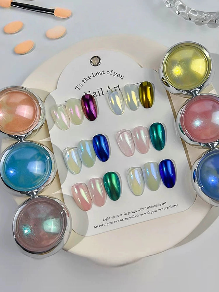 1 Box Moonlight Mirror Nail Powder Silver Fine Glitter Metallic Effect Pigment Gel Polish Chrome Holographic Nail Powder Nail Art Decorations