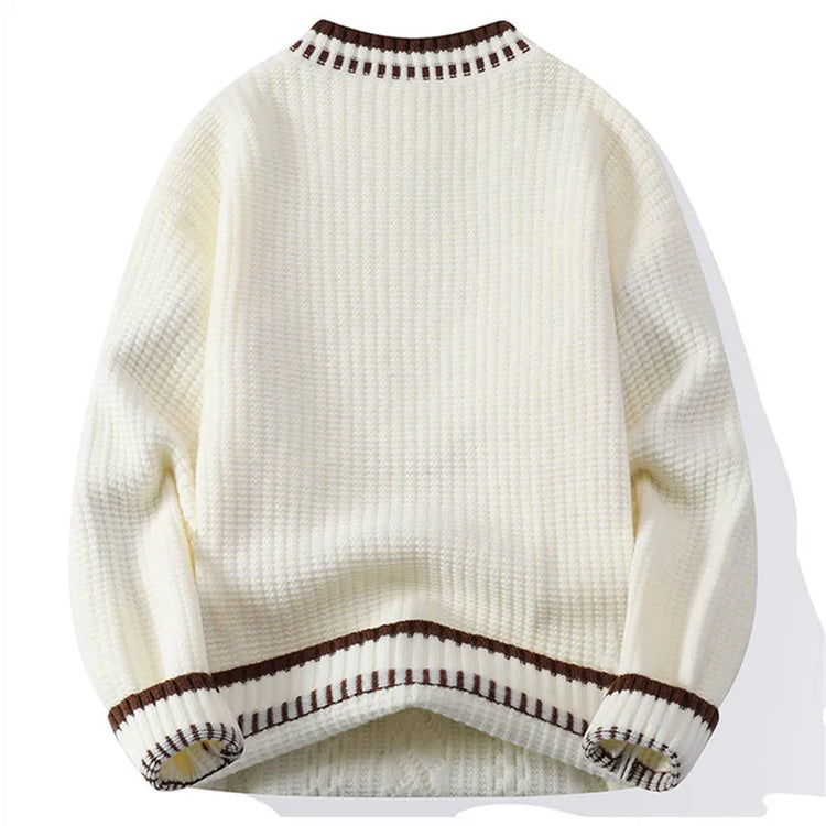 Autumn Winter Mens Fashion Knitted Sweater Round Neck Patchwork Warm Breathable Knit Pullovers Men Casual Youthful Vitality Tops