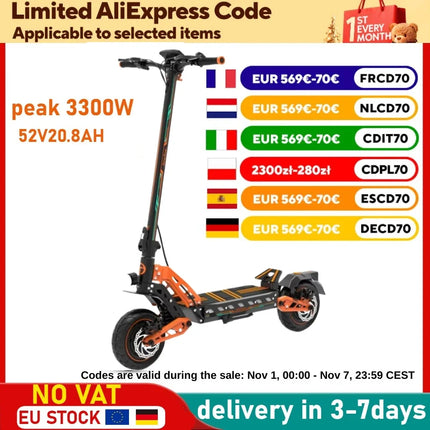 DT10 doppio motore 3300w52V20.8AH IPX5 scooter elettrico adulto potente scooter elettrico fuoristrada professionale super scooter 70 kmh