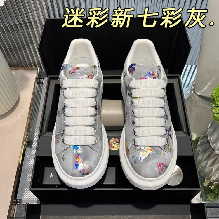 American European Fashion Casual Shoes Unisex White Platform Sneakers Man Sport Shoes In Printing Leather Women Heighten Loafers