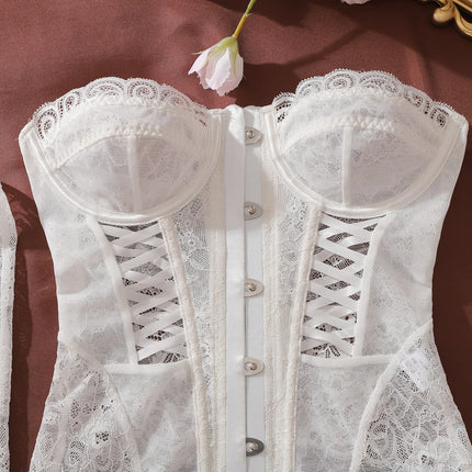 2026 Style Lace Splicing Lingerie Set Womens Sexy Waist And Body Gathering Body Fishbone Bra Shaping Adjustable Underwear