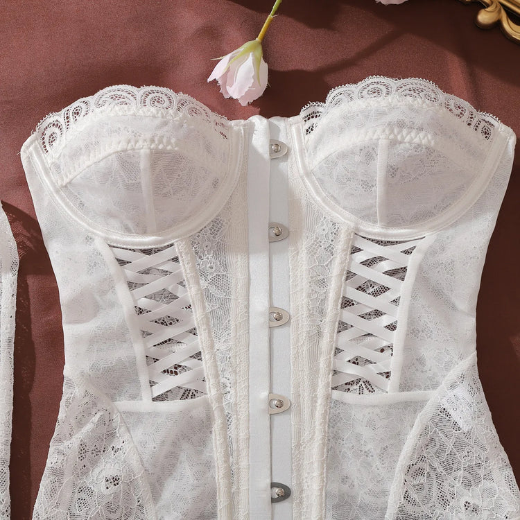 2026 Style Lace Splicing Lingerie Set Womens Sexy Waist And Body Gathering Body Fishbone Bra Shaping Adjustable Underwear