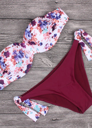Bikini da donna sexy stile estivo da spiaggia, bikini push up con scollo all'americana, costume da bagno brasiliano floreale PlatiNum