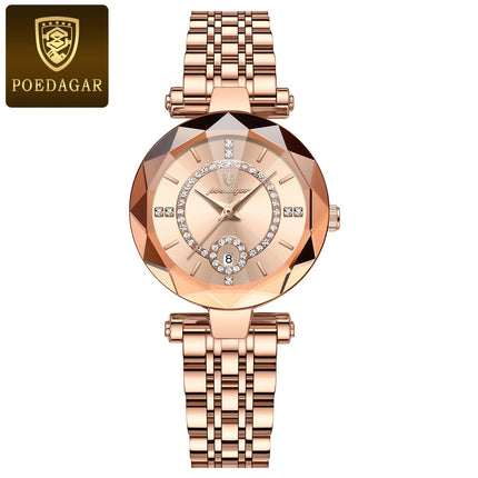 POEDAGAR Orologio da polso originale alla moda per donna Orologio da donna al quarzo con data in acciaio inossidabile impermeabile Orologi da donna casual di lusso platinumshop