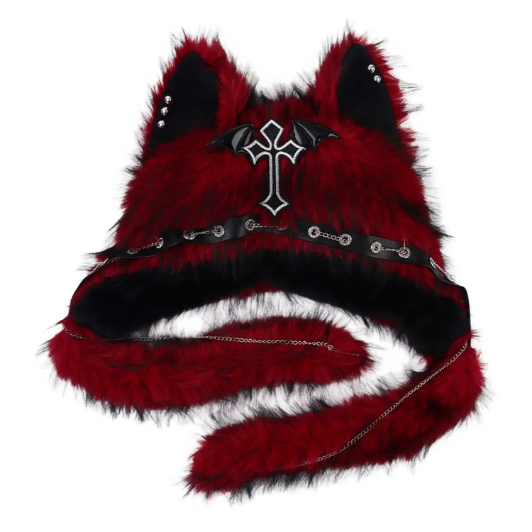 Fuzzy Faux Fur Cat Ear Ear Flap Hat, Gothic Edgy Design Plush Headwear, Fashion Warm Hat for Teens Cosplay & Daily Matching