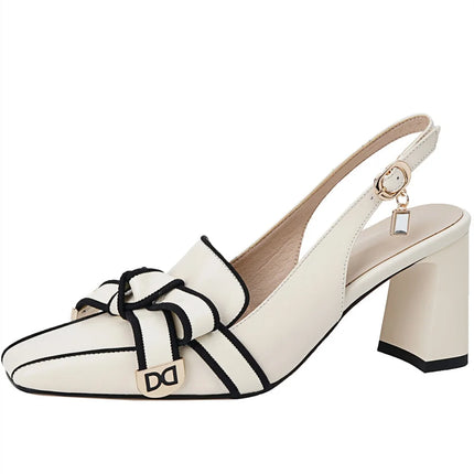 【JOCHEBED HU】2026 New Summer Retro Women's High Heels Thick Heel Square Toe Back Empty Shoes Trend 33-46