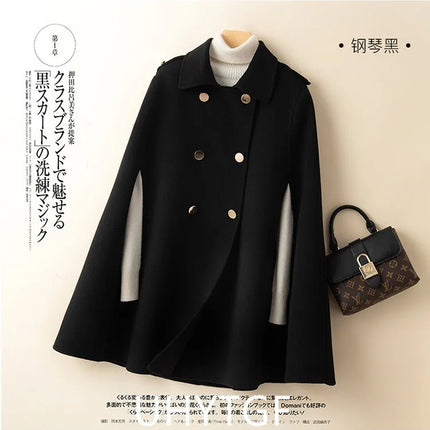 UHYTGF Mid Long Bat Cape Wool Coat Women High-End Double Sided Cashmere Autumn Jacket Female Fashion Casual Ladies Outewear 2029