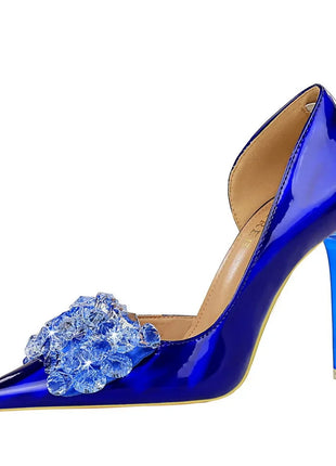 BIGTREE Scarpe con fiocco in strass Décolleté da donna Scarpe da banchetto di lusso Tacchi alti sexy Scarpe da festa con tacco a spillo da donna di grandi dimensioni 41 42 43