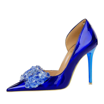 BIGTREE Scarpe con fiocco in strass Décolleté da donna Scarpe da banchetto di lusso Tacchi alti sexy Scarpe da festa con tacco a spillo da donna di grandi dimensioni 41 42 43