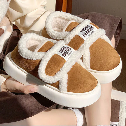 Indoor Warm Cotton Slippers For Women Winter Platform Shoes Soft Plush Thick Sole Girls Home Floor Daily Walking Fluffy Shoes