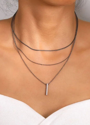 Collana impilabile a tre strati in argento sterling 925 da donna con ciondolo a striscia semplice, gioielli con catena a clavicola ipoallergenica impermeabile PlatiNum