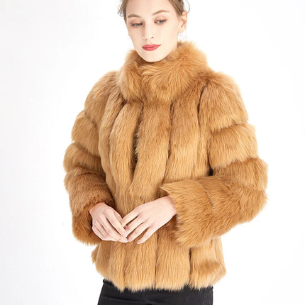ZADORIN Fashion Winter Jacket Women Faux Fur Coat Luxury Thick Warm Stand Collar Striped Fur Jackets for Women Faux Fur Coats