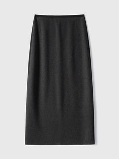 Birdtree Cashmere Silk Blended Skirt For Woman,Elastic Waist Long Skirts,Rear Slit,Commuting Style,2025 Autumn Winter D5N418JF