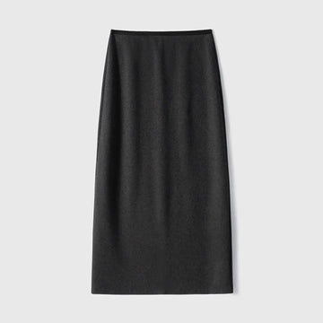 Birdtree Cashmere Silk Blended Skirt For Woman,Elastic Waist Long Skirts,Rear Slit,Commuting Style,2025 Autumn Winter D5N418JF PlatiNum