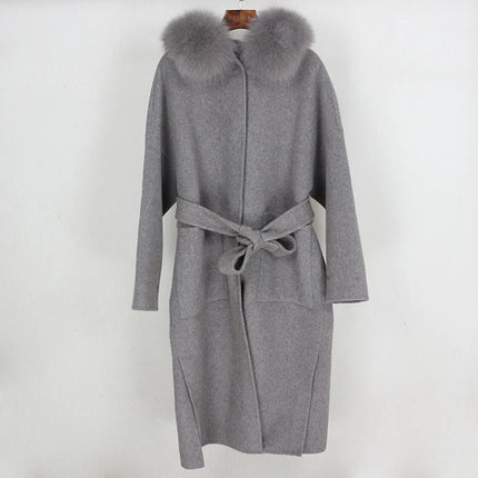 OFTBUY Omen Double Face Wool Coat Natural Fur Coat Wool Blend Jacket Winter Warm Elegant Long Sleeve Fur Cuffs Fashion Outerwear