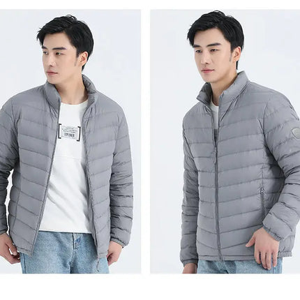 90 White Duck Down Men's Light and Warm Down Jacket with a Stand-Up Collar, Fashionable and Versatile Autumn and Winter Coat