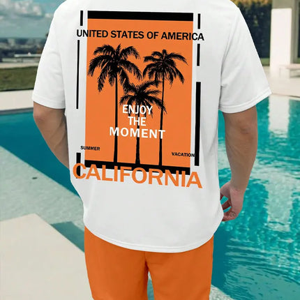 Men's Short Sleeve Gradient Print Shorts Set Fashion Hawaiian Men's Set Casual Summer Men's T-shirt Outdoor Beach Men's Shorts