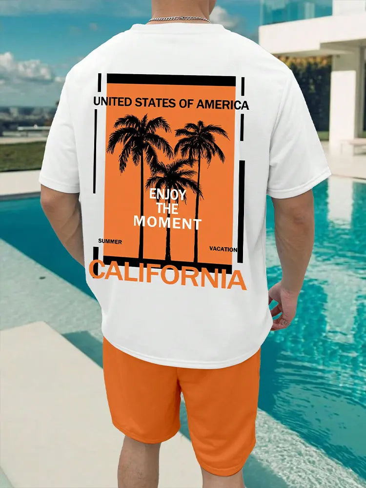 Pantaloncini a maniche corte da uomo con stampa sfumata Set Set di moda da uomo hawaiano T-shirt casual da uomo estiva Pantaloncini da uomo da spiaggia all'aperto