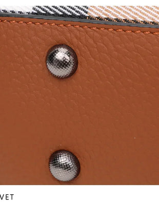 Borsa Mini Boston a Righe e Quadri in Tessuto con Finiture in Ecopelle, Chiusura a Giro e Torsione, Design con Patta, Borsa a Mano da Donna, a Tracolla, Portamonete