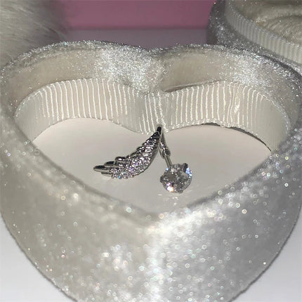 1pcs Silver Color Wing 316L Stainless Steel Ear Bone Nail for Women New Fashion Full of Rhinestone Earrings Accessories for Ear PlatiNum