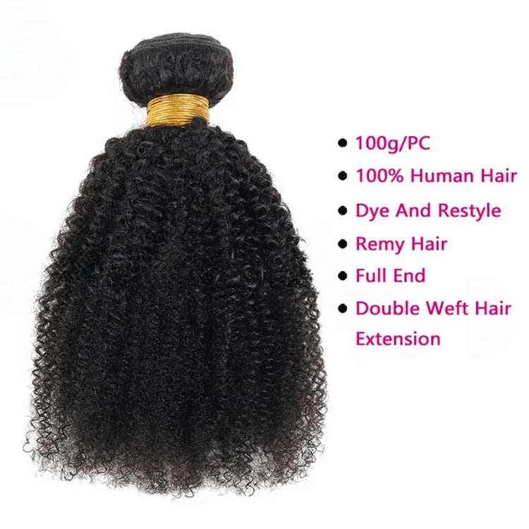 100g/PC Mongolian Afro Kinky Curly Human Hair Bundles 1/3PC Set Double Weft Hair Extensions Natural Color Full End Virgin Hair