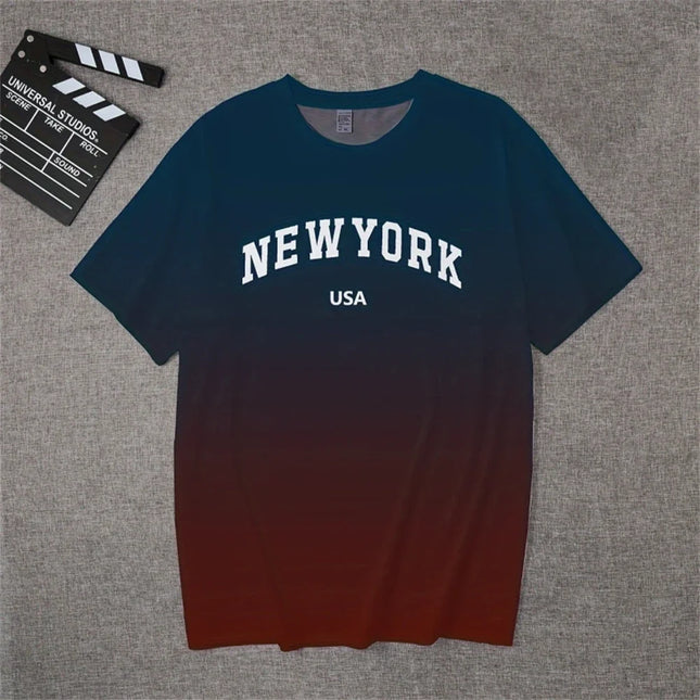 Men's Gradient T-Shirt New York 3D Print Short Sleeve Tee Fashion Casual Streetwear Men Pullover Simple Oversized T-Shirt for Men