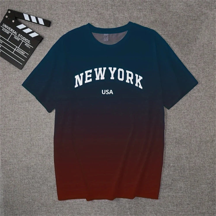 T-shirt da uomo sfumata New York 3d Stampa manica corta Tee Moda Casual Streetwear Uomo Pullover Semplice T-shirt oversize per uomo